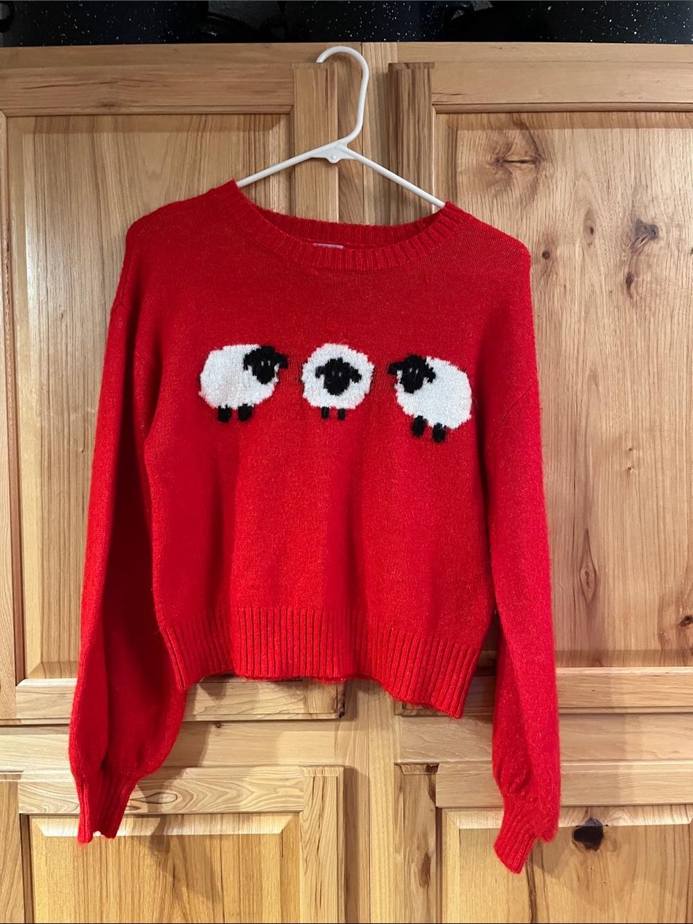 Miami for Francesca's Red Cropped Sweater with Sheep Motif, size M - EUC - Picture 1 of 5